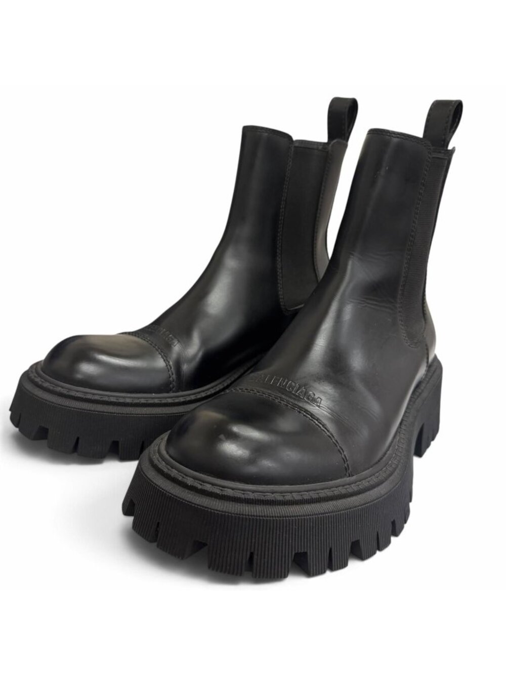 Balenciaga Tractor Leather Thick Sole Side Gore Chelsea Boots Black